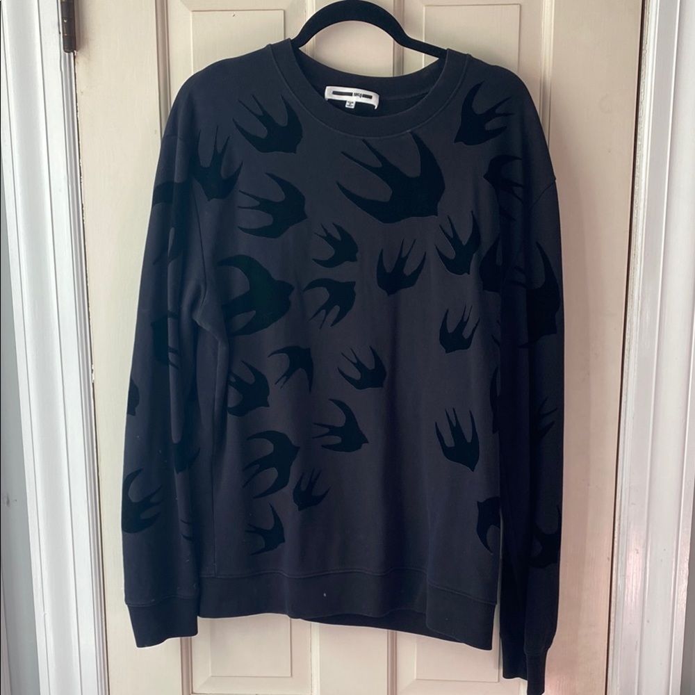 Men's Black Crewneck Sweater with Bird Design